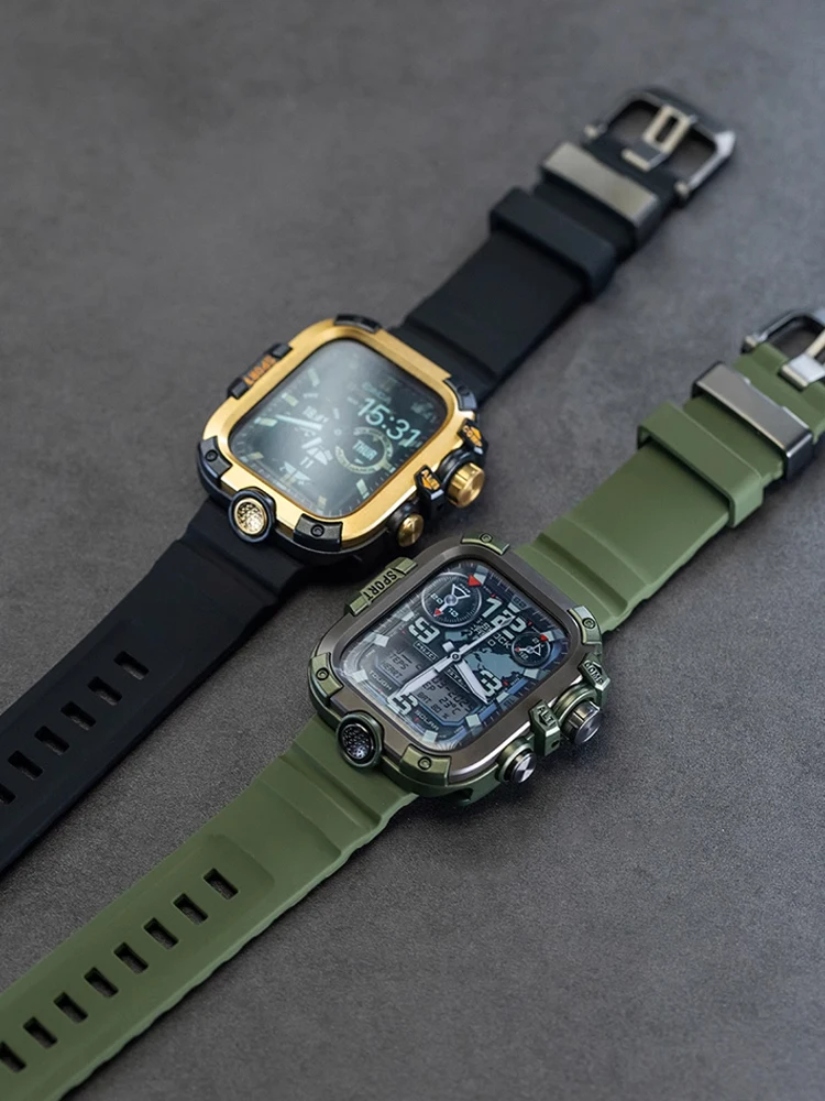 درع حافظة معدنية + حزام لساعة أبل سلسلة 9 8 7 6 5 Se HD الزجاج قطرة مقاومة للماء غطاء وقائي ل iWatch 44 مللي متر 45 مللي متر