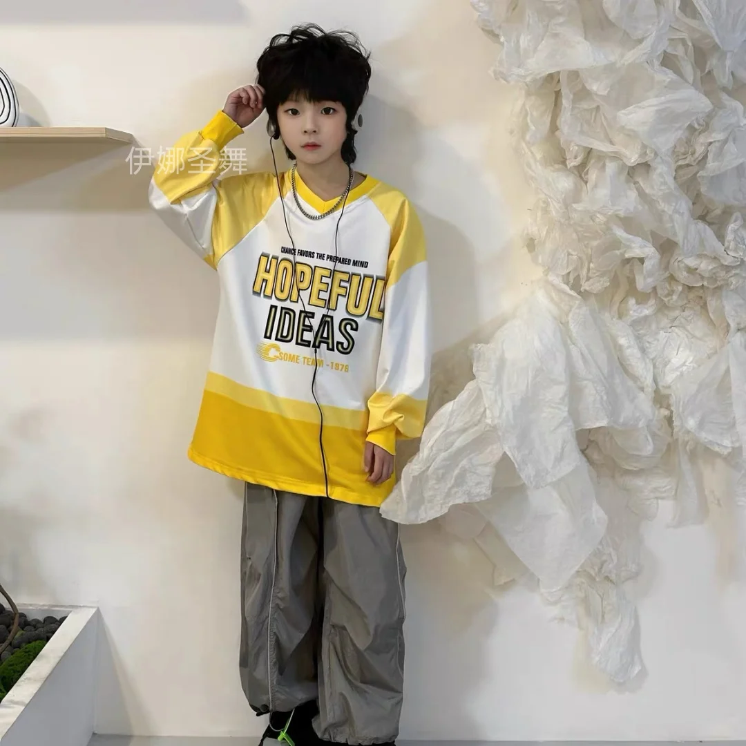 女の子ヒップホップモダンダンスグラデーションスウェットシャツカーゴパンツキッズストリートダンス服セット子供ストリートウェアティーンエイジャー衣装