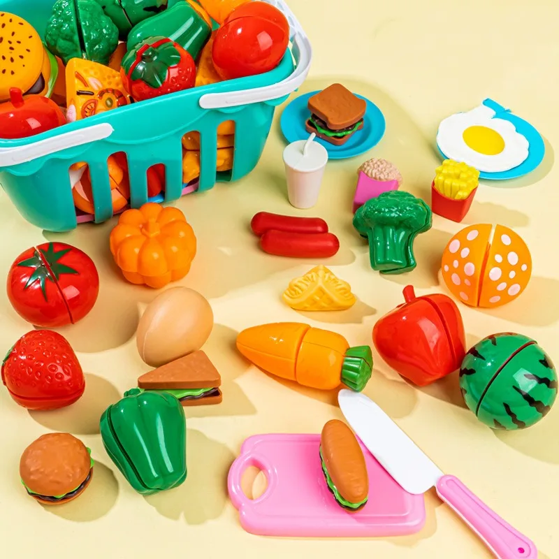 Kids Pretend Play Toys Simulation Birthday Cake Pizza Toddler Cutting Fruit Vegetable Set Early Montessori Education Puzzle Toy