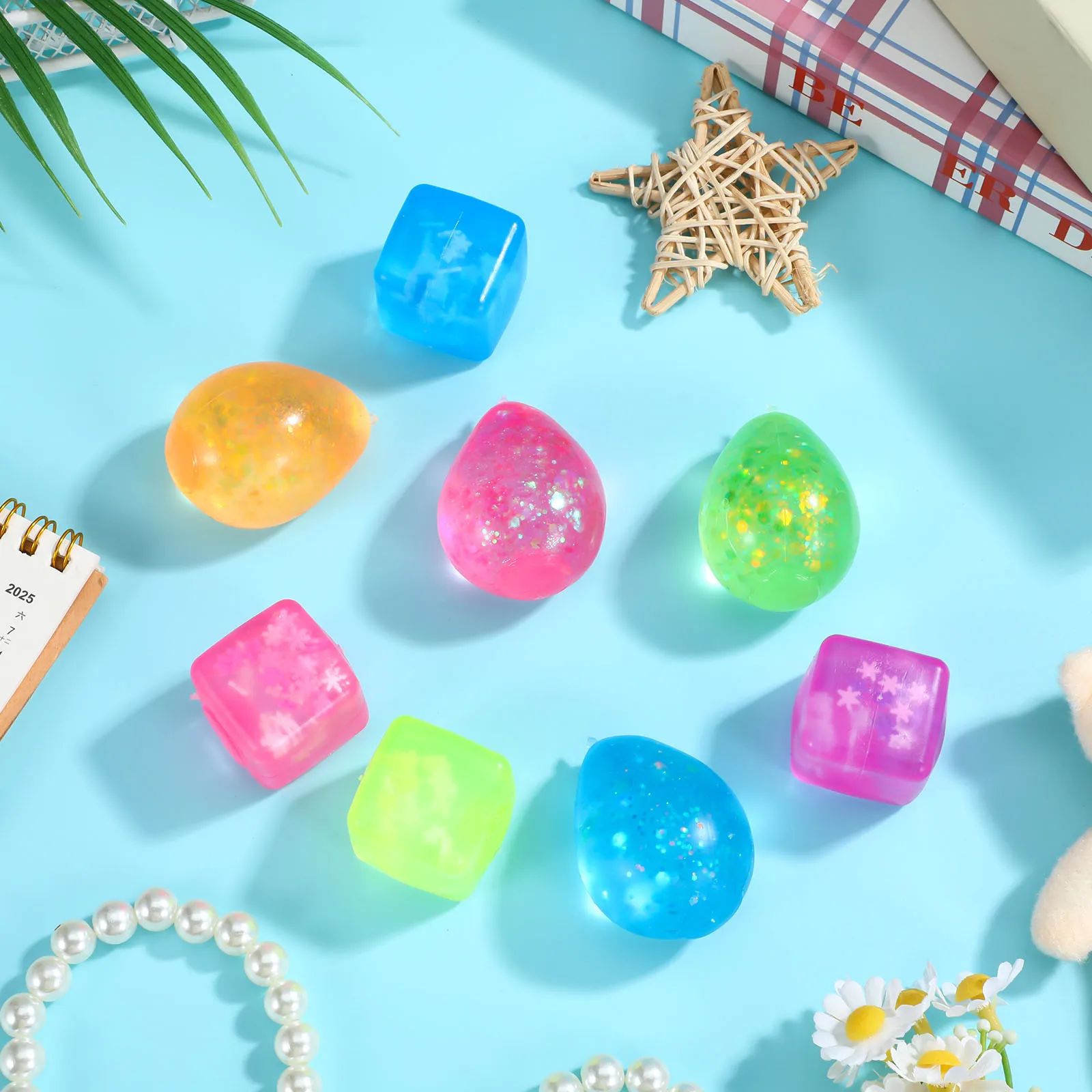 

8 pcs Stress Relief Ice Cube Teardrop Squishy Fidget Squeeze Sensory For Kids Adults High Density Maltsugar Goodie Bag