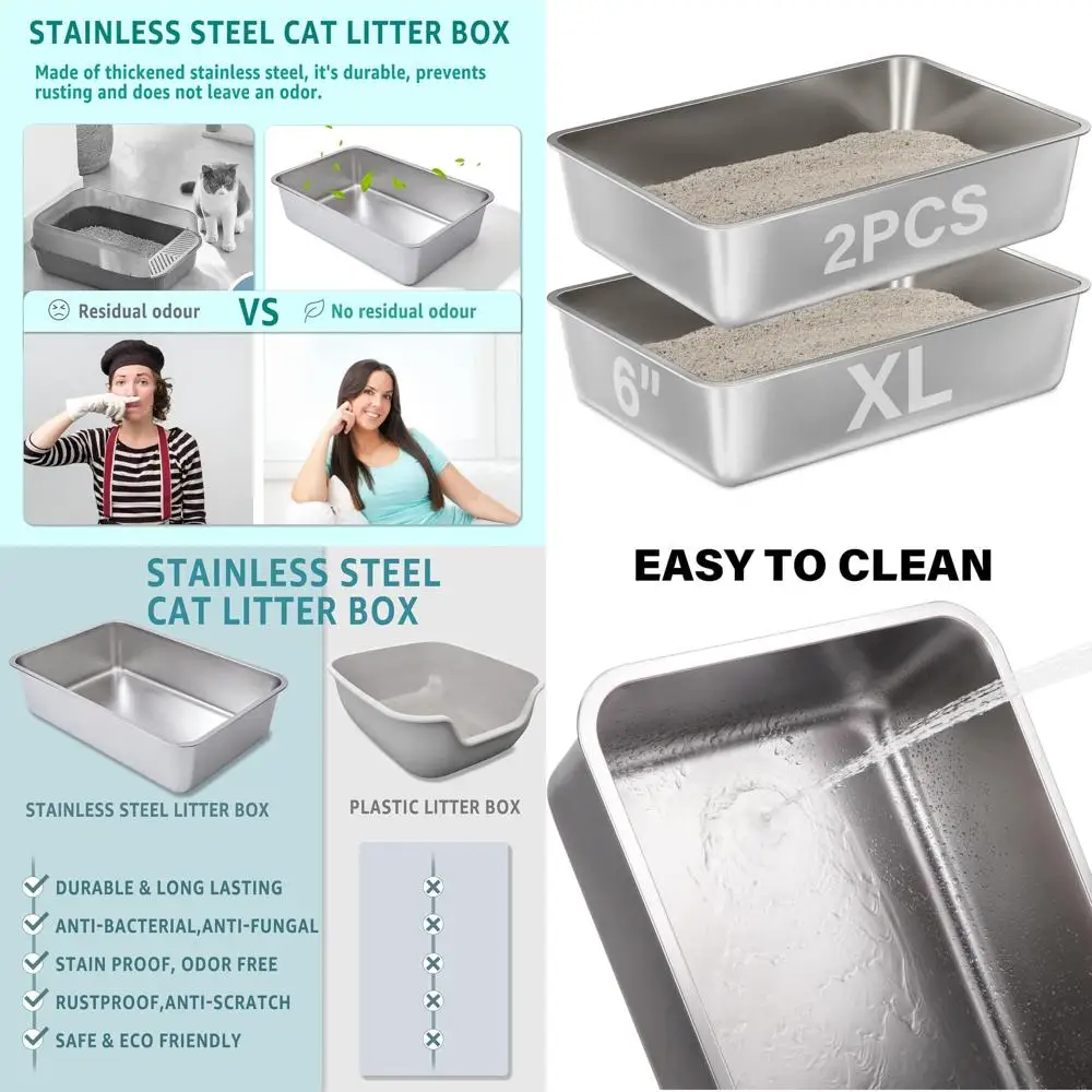 

Очень большие металлические лотки для кошек, для крупных кошек, легко чистятся, с высокими бортиками, антипригарные, без запаха, 23.6x15.8x6, 2 шт.