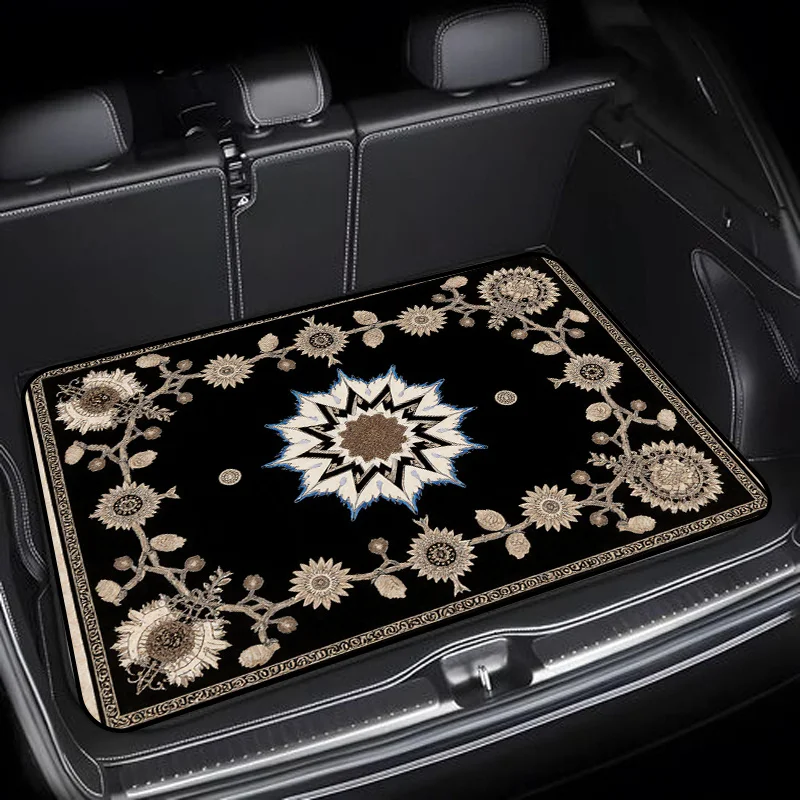 2D Flat Classic Persian Retro Floral Geometric Pattern Car Trunk Mat, 1pc, Soft, Dustproof, Durable, Machine Washable Easy-Clean