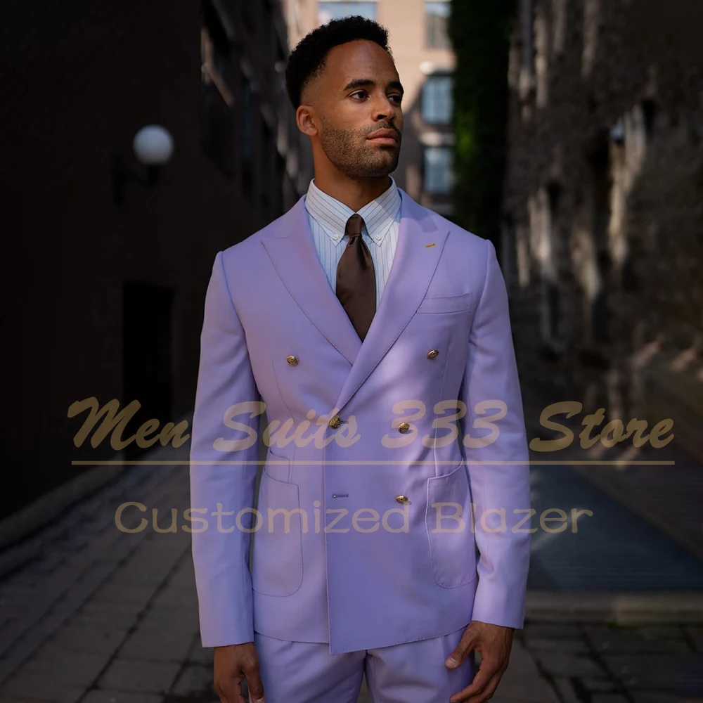 

Модные фиолетовые мужские костюмы, роскошные двубортные комплекты из двух предметов, куртка и брюки, комплекты высокого качества, свадебная мужская одежда, блейзер