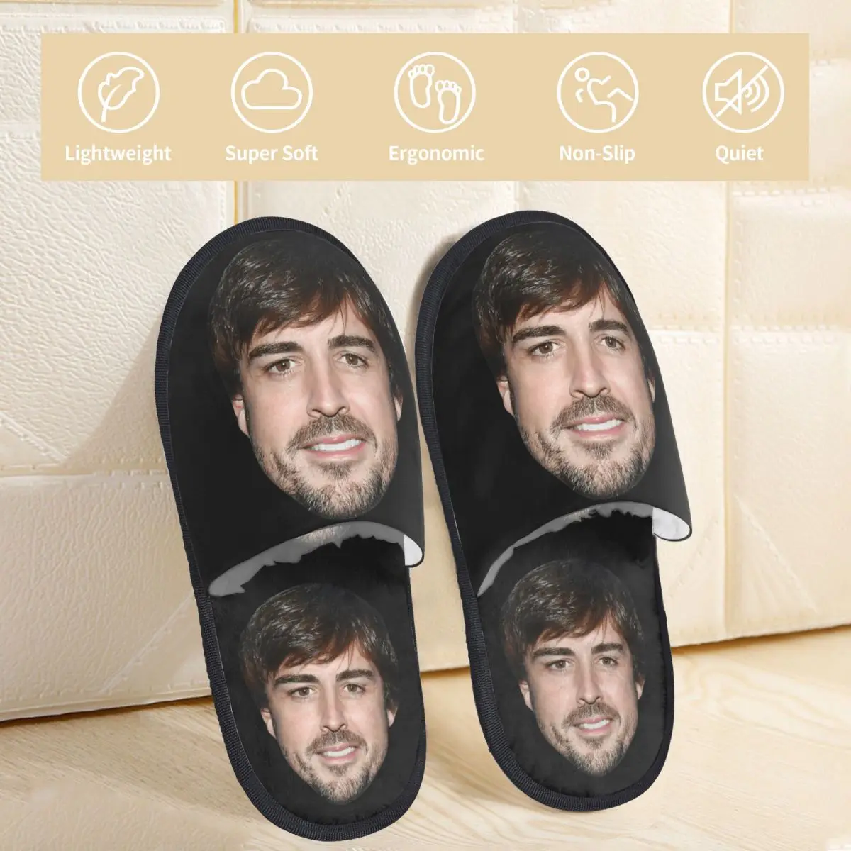 Winter House Cotton Slippers Fernando Alonso Racer Head Accessories Household Fur Slippers Slides Indoor Cozy Anti Slip Slides