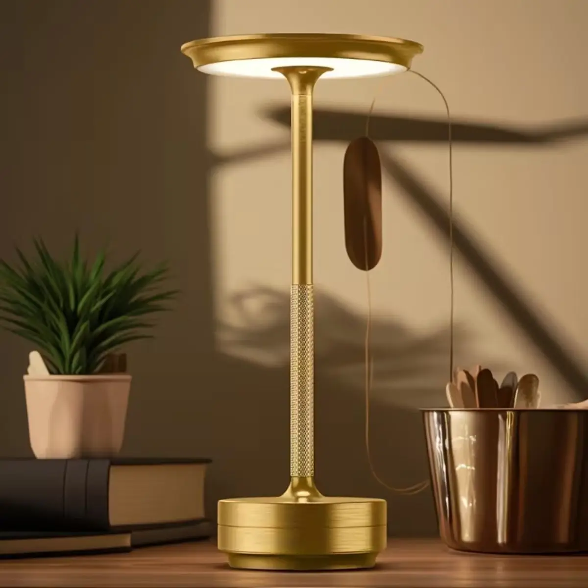 Luxury Metal Disc Table Lamp USB Rechargeable Touch Dimmable Desk Night Light Home Bedroom Bar Hotel Decor Birthday Gift