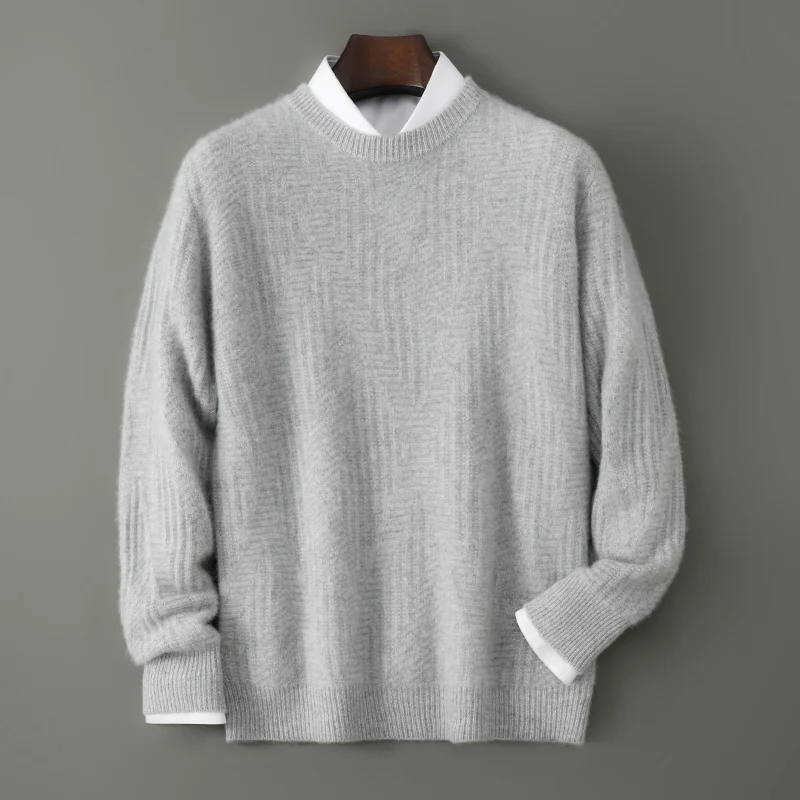 

DjzDsm Autumn and Winter O-Neck Thicken Pullover Knitted Sweater Man 100% Merino Wool Loose Leisure Basic Model Men's Clothing