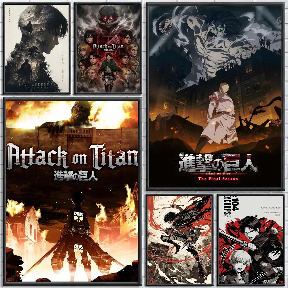 Anime Attack on Titan Poster Self-adhesive Art Waterproof Paper Sticker Coffee House Bar Room Wall Decor