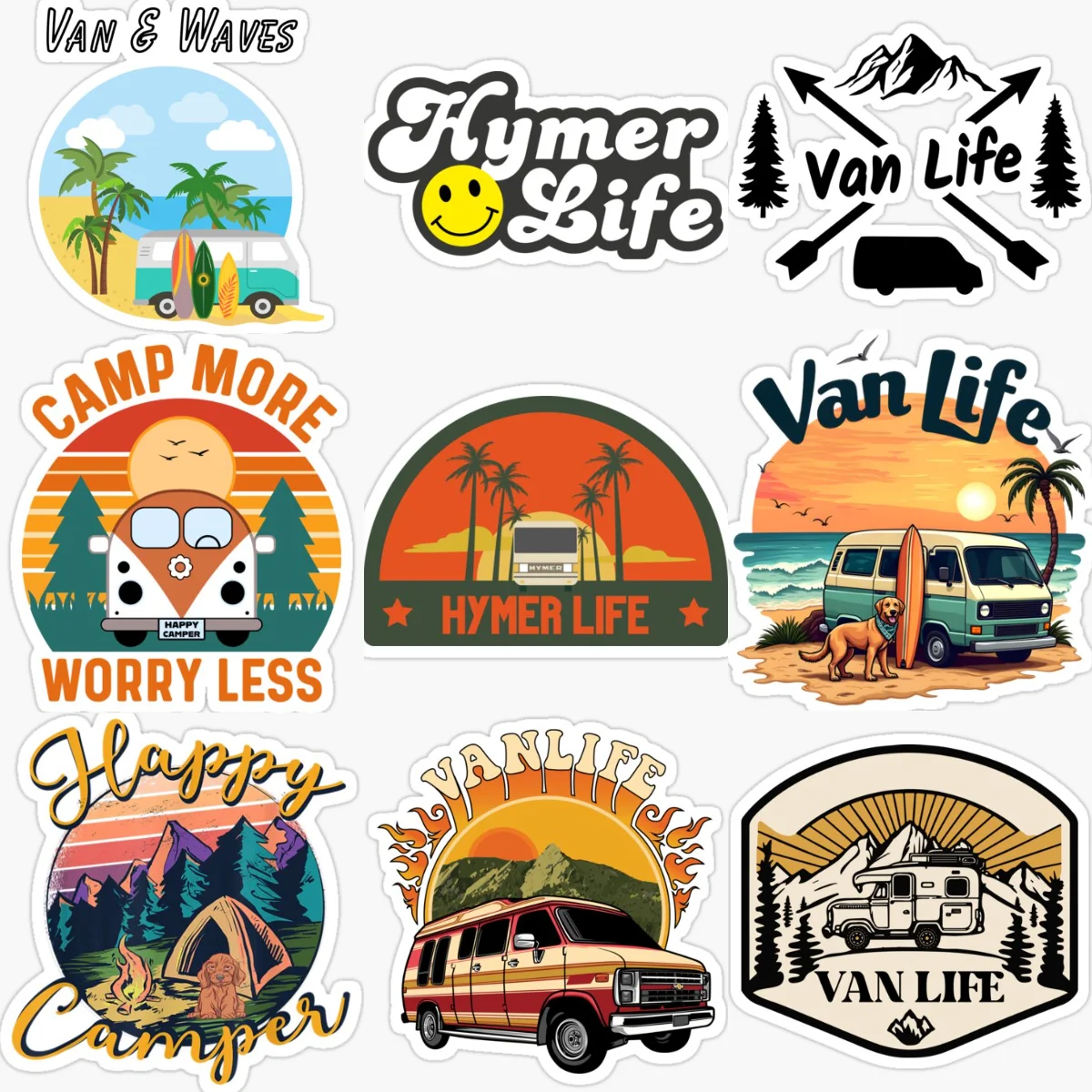 

Van Life Travel Camping Creative Waterproof Car Stickers for Car Motorcycle Off-road Fridge Wall Decoration Accessories
