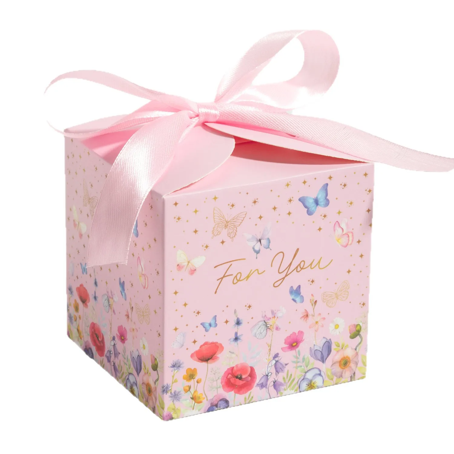Pink Flower Butterfly Candy Cookie Box, 10Pcs