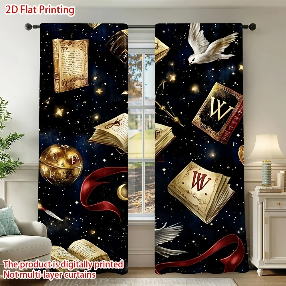 Magic Wizard Owl Pattern Window Curtains Light Blocking Thermal Insulated Drapes 2 Panels
