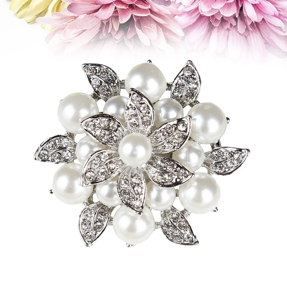 2 قطعة بروش الأزهار للأحذية الكريستال الأحذية الديكور حجر الراين أبازيم اللؤلؤ مقاطع مزدوجة ورقة زهرة تصميم الفضة #1