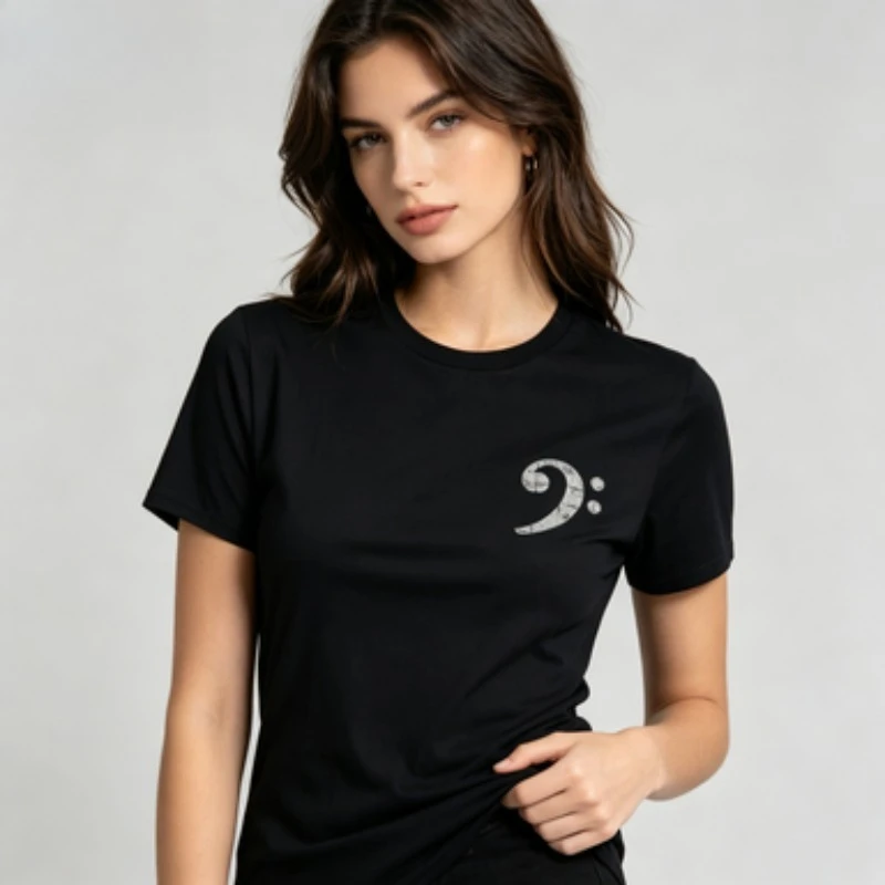 Bass Clef (Vintage Gray Left) Bassist Bass Player T-Shirt Music Lovers Custom Printed Shirts Unisex Summer Soft Tops Streetwear