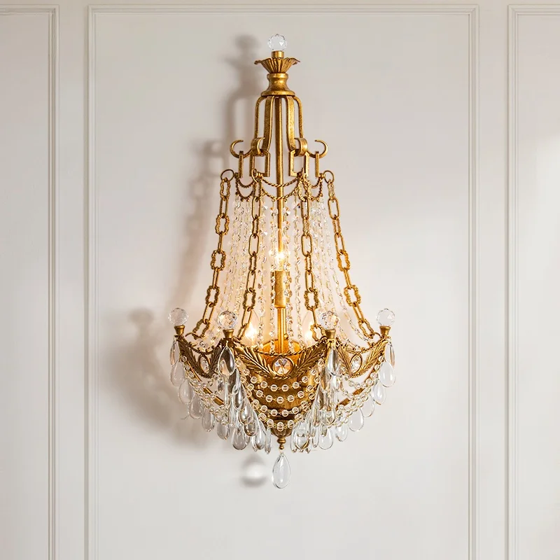American crystal wall lamp living room background wall lamp creative French court crown retro old