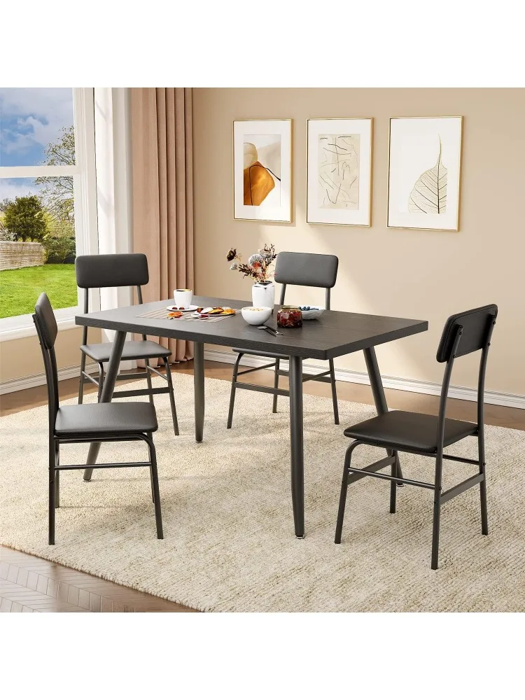 Dining Table Set for 4, Kitchen Table with 4 Chairs 5-Piece Dining Room Furniture Set with Metal Frame for Living Room Apartment