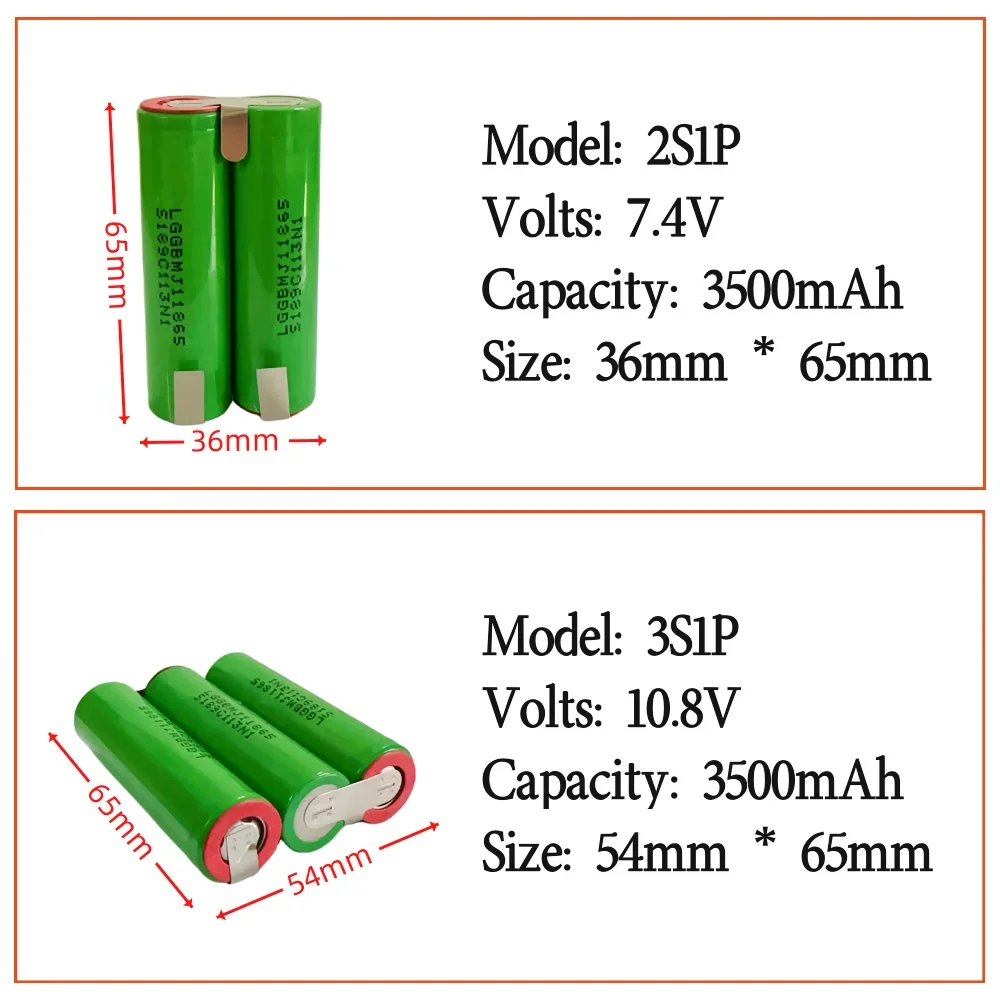 7.4V-24V 3500mAh 2S1P 3S1P 4S1P 5S1P 6S1P Series Connection 18650 MJ1 Li-ion Battery,For Screwdriver Batteries Weld Battery Pack