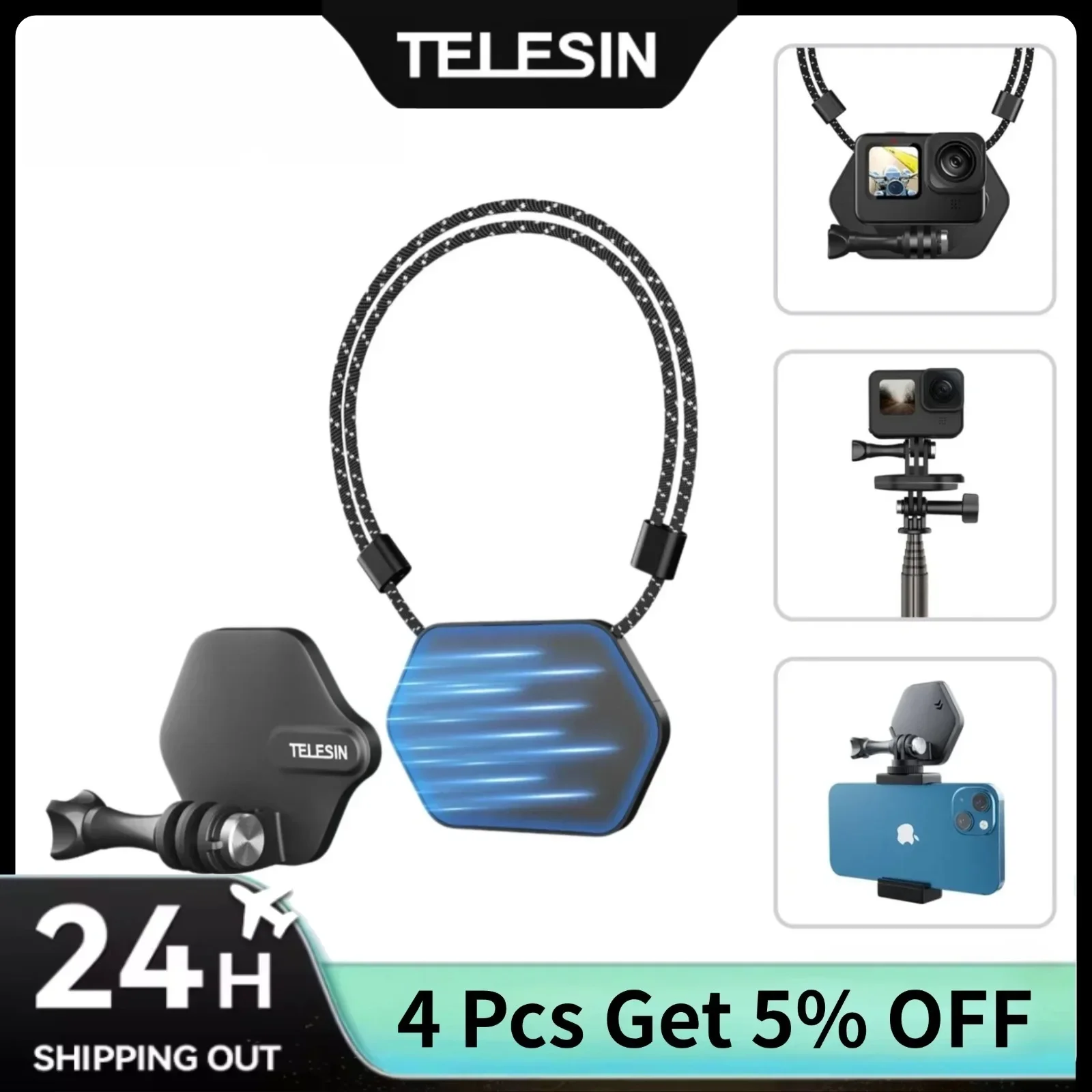

TELESIN Magnetic Quick Release Bracket Gopro Hero13 12 11 10 9 8 Accessories Release Bracket for Insta 360 DJI Action 5 4 3 Pho