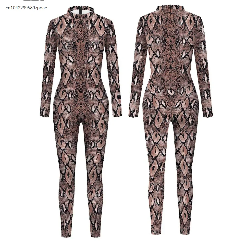 2024 New Women\'s Jumpsuit Sexy Snake Printed Romper Bodycon Female Body Outfits Party Bodysuit Cosplay Costumes