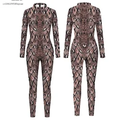 2024 New Women's Jumpsuit Sexy Snake Printed Romper Bodycon Female Body Outfits Party Bodysuit Cosplay Costumes