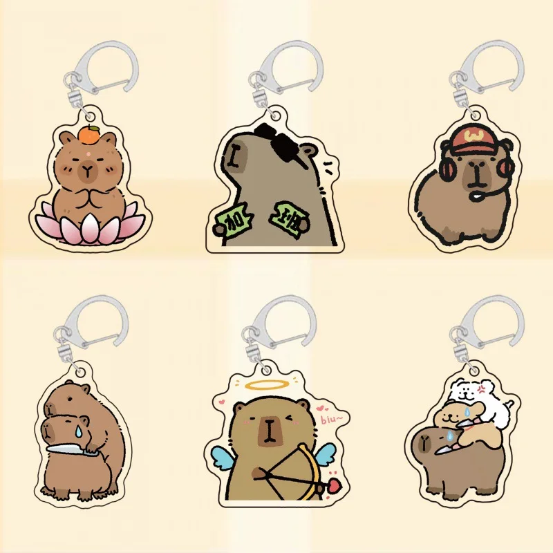 Kawaii Kapybara Guinea Pig Acrylic Keychain Cute Dolphin Funny Fun Small Gift Personality Keyring Decorative Pendant Friend Gift image 2
