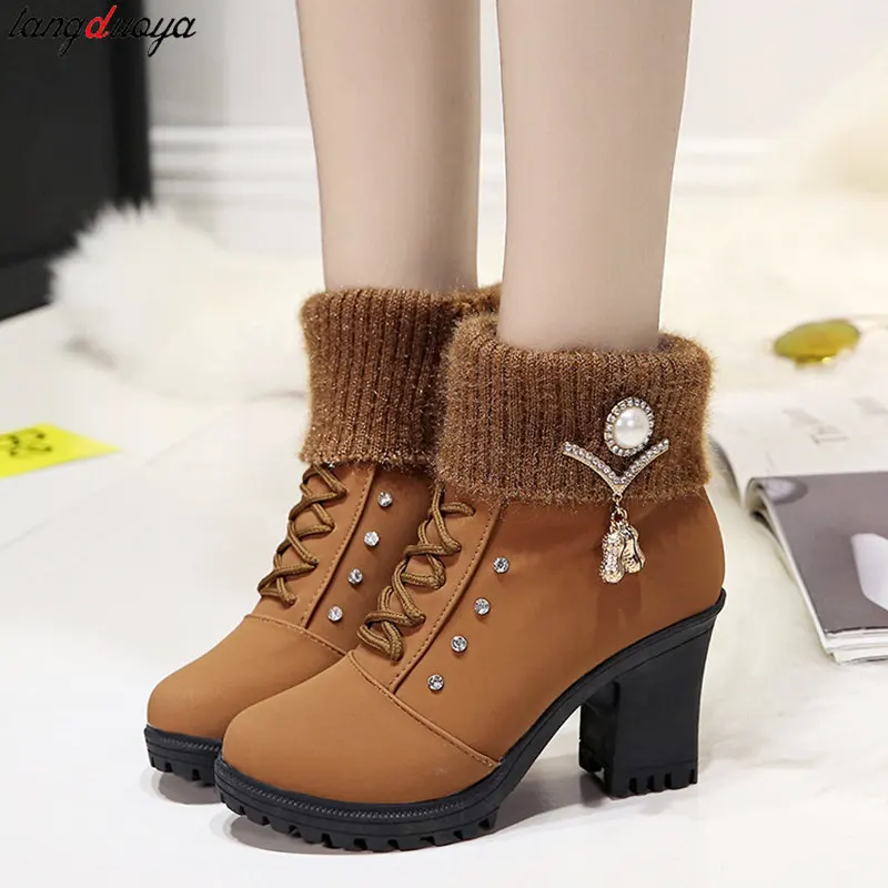 Women's Boots Fashion Retro Casual Ankle Boots Winter new rhinestone design high heels Women Large size 41 platform short boots