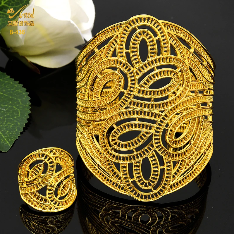 ANIID Dubai Bracelet Ring for Women Wedding Gold Color Cuff Bangles Female Luxury Indian Designer Bracelet Ethiopian Jewelry image 2