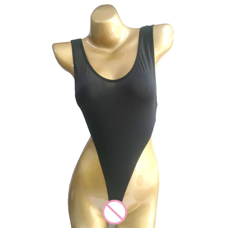 Sexy Women Ice Silk Backless High Cut Bodysuit Transparent Sheer One Piece Swimwear See Through Club Wear Erotic Lingerie