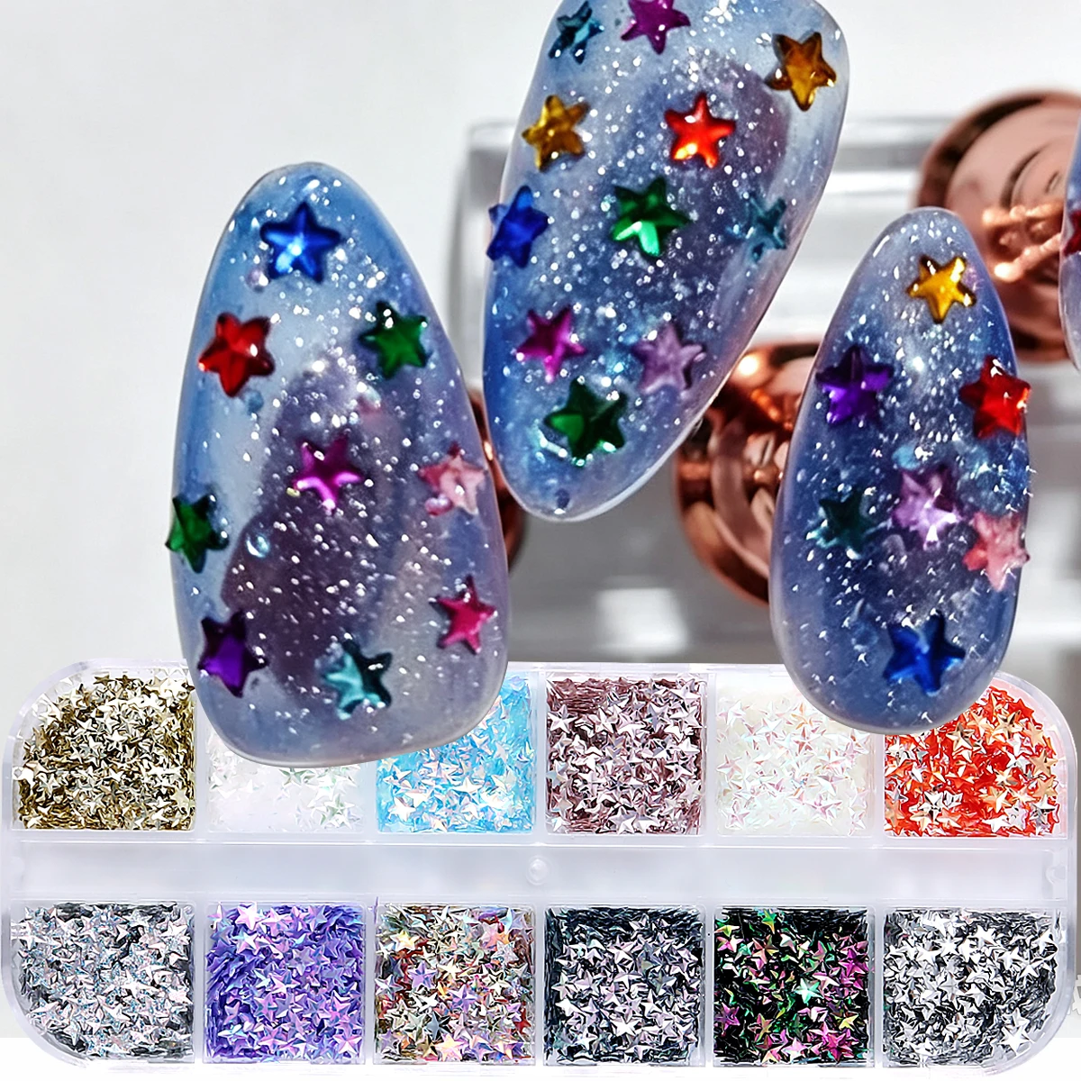 Star Nail Sequins Holographic Iridescent Star Flakes Colorful Sparkly Nail Art Decorations For Nail Salon & Home Nail Design