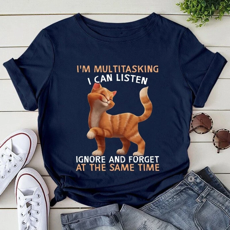 Am Always multitasking Cute Cat Women's T shirt Summer Fashion Casual Tees O Collar Top Kitty's My Best Friends T-shirt COTTON