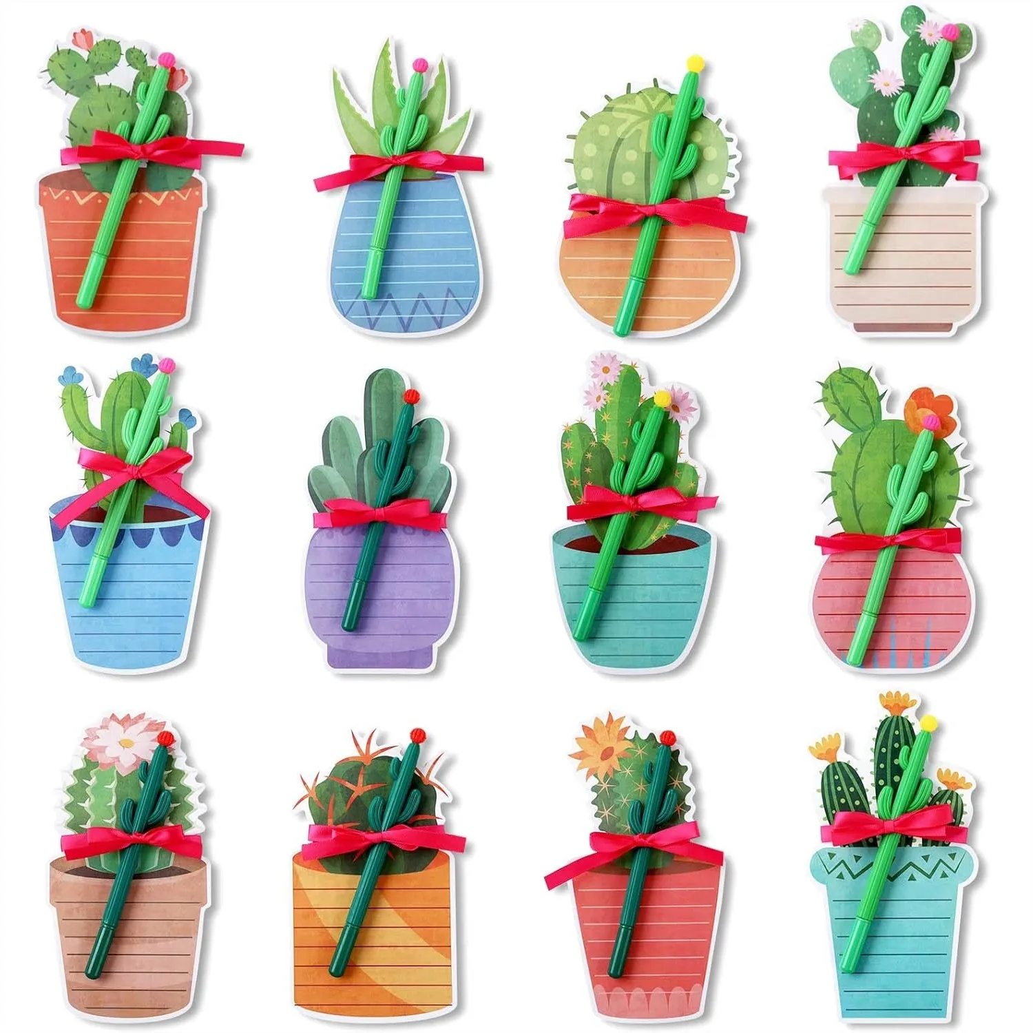 

Cactus Sticky Notes with Pen Set, 24 Pcs Cute Notepads for School Office Supplies and Gifts