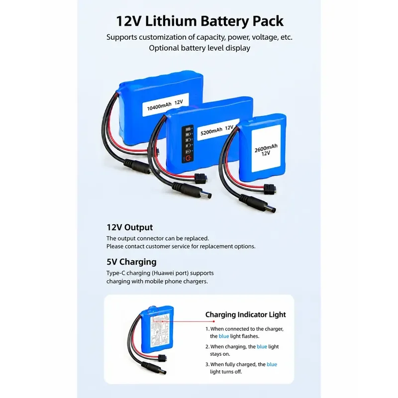 12V Lithium Battery for Smart Car LED Light Spray Car Washing Machine Audio Electric Seat Modification Portable
