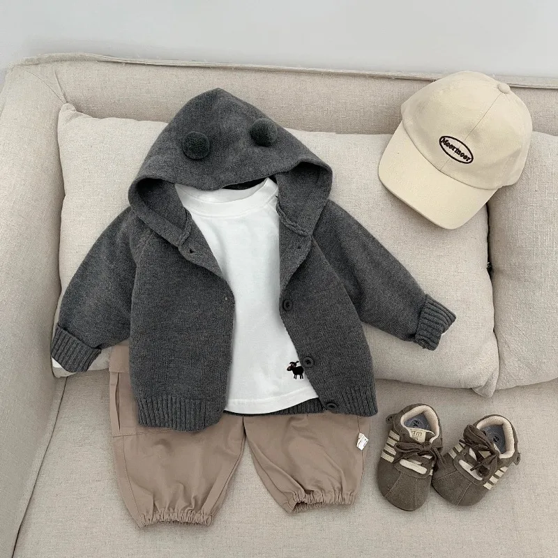 سترة محبوكة كورية جديدة لخريف 2025 للأطفال - سترة بغطاء للرأس ناعمة ودافئة ولطيفة للأطفال الصغار والرضع! #4