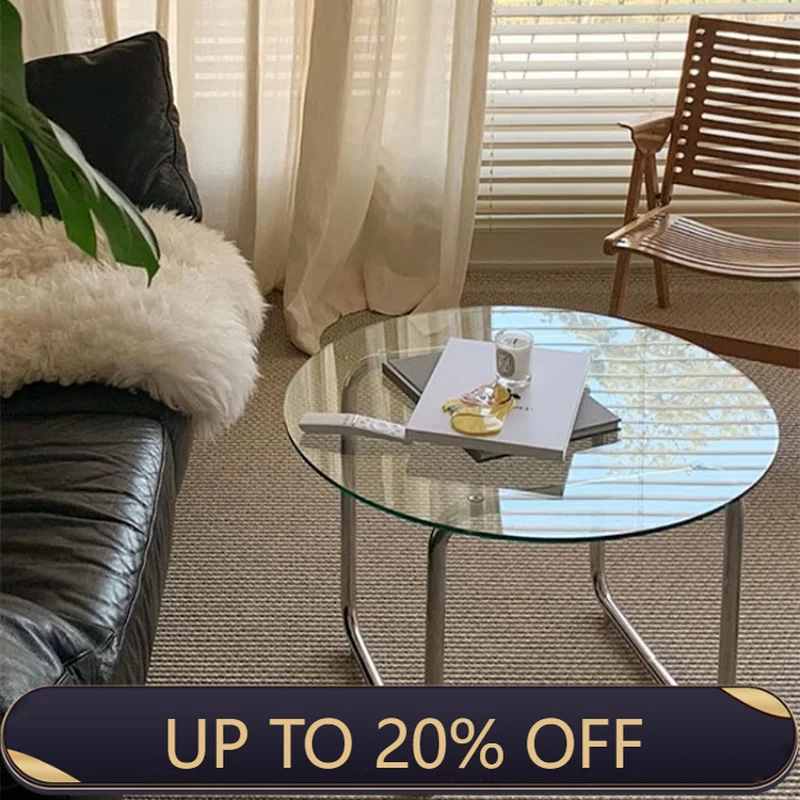 Luxury-inspired Coffee Table Tempered Glass Coffee Table Living Room Sofa Side Table Bedroom Transparent Round Coffee Tables