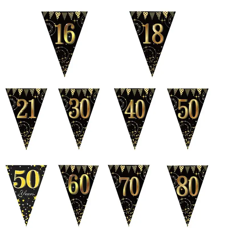 

Black Gold Banner 16 18 70 80 Year Birthday Party Pennant Flags Decoration Supplies Backpack Home Decor