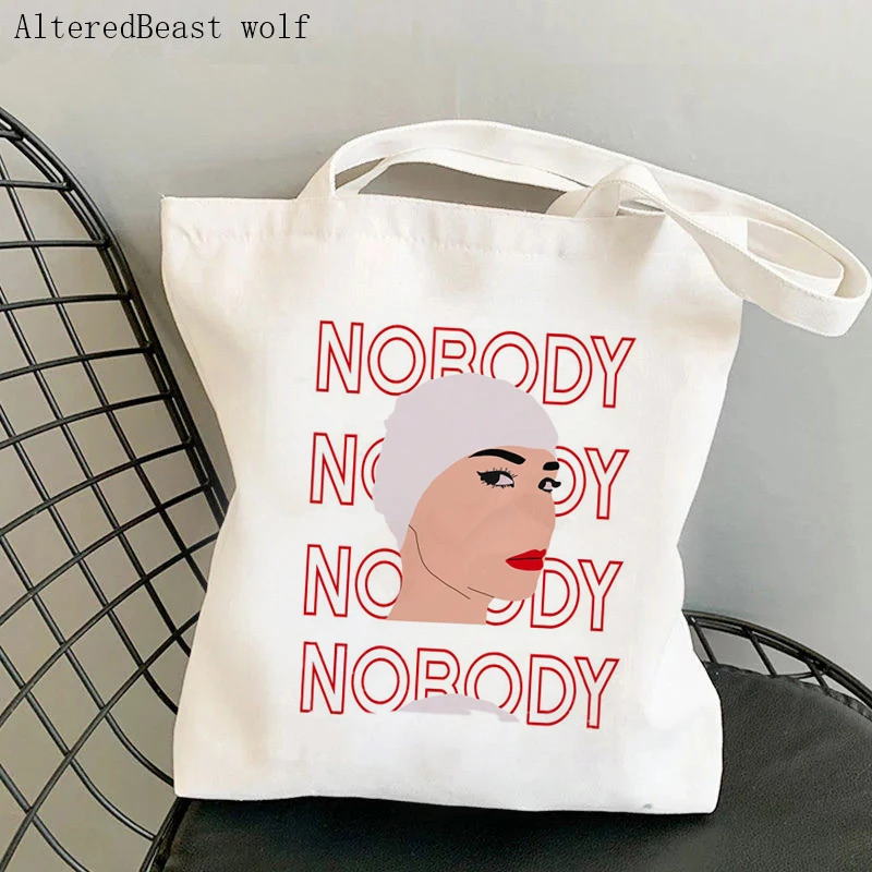 

Women Shopper bag Mitski Nobody Printed Kawaii Bag Harajuku Shopping Canvas Shopper Bag girl handbag Tote Shoulder Lady Bag