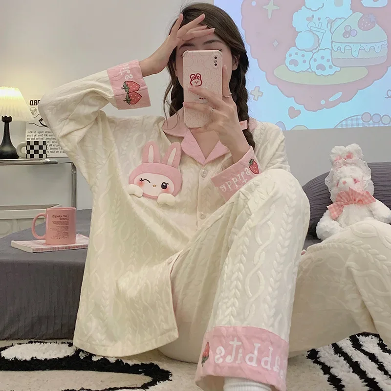 Sanrio's new Melody silk pajamas female cartoon comfortable, cool and breathable pure cotton home pajamas set with chest pads