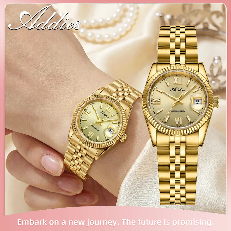 

Женские кварцевые часы Addies 28 мм с сапфировым стеклом, светящиеся, водонепроницаемые, из нержавеющей стали, элитные женские часы, элегантные, роскошные, из розового золота