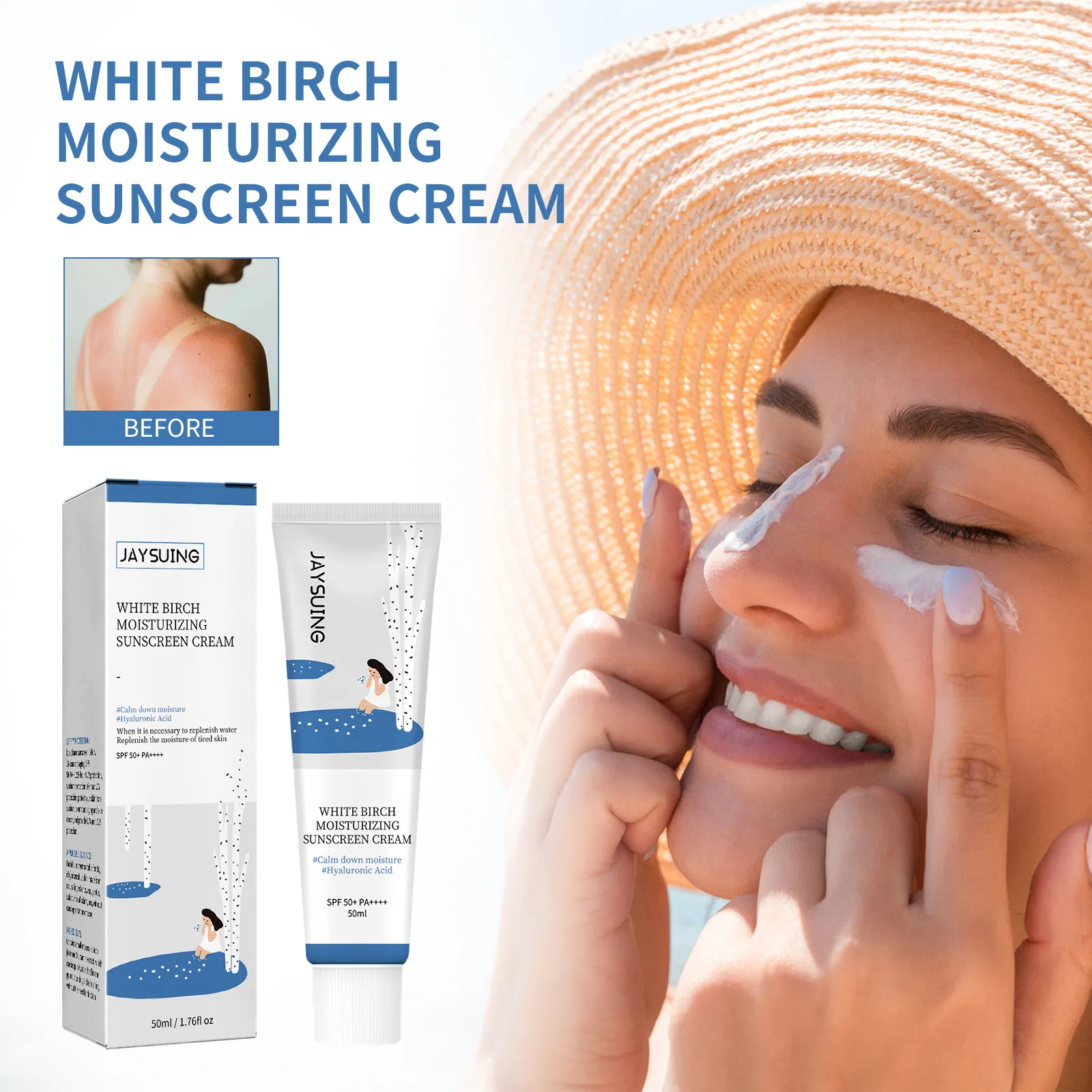 50ml protetor solar para rosto pf50 + pa++++ creme solar suco de bétula hidratante cuidados com a pele forte proteção uv protetor solar coreano