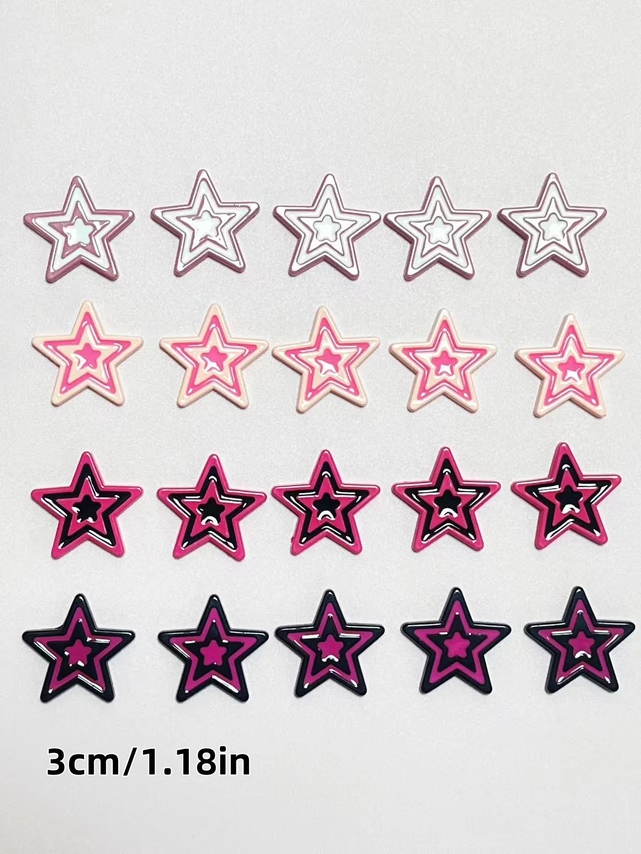 20Pcs Y2k Sweet Cool Dopamine Pink Rose Red Black Dual Color Pentagram Star Flat Back Resin  Junk Phone Case Decoration Charms