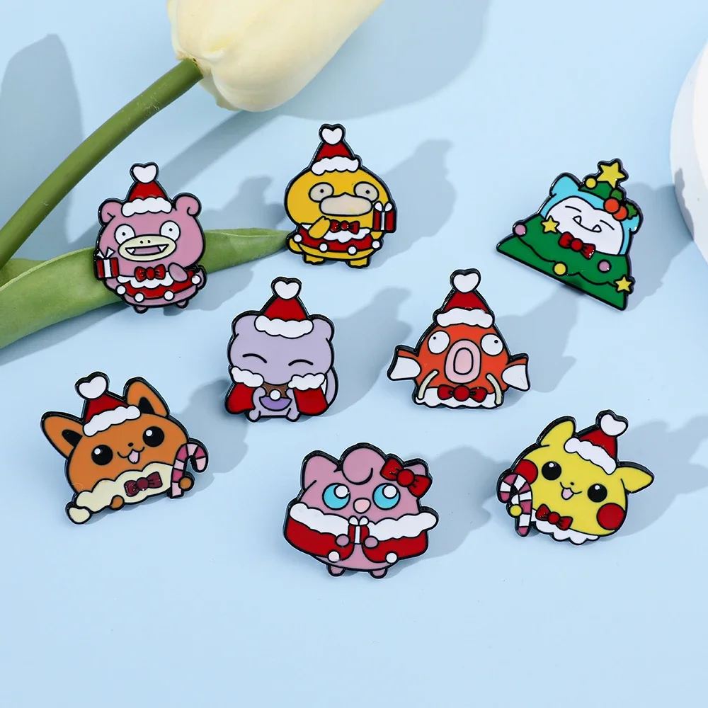 8 Pcs Christmas Slowpoke Brooch Cute Pikachu Mewtwo Lapel Pin Backpack Clothing Jewelry Metal Badge Accessories Gift for Friends view 3