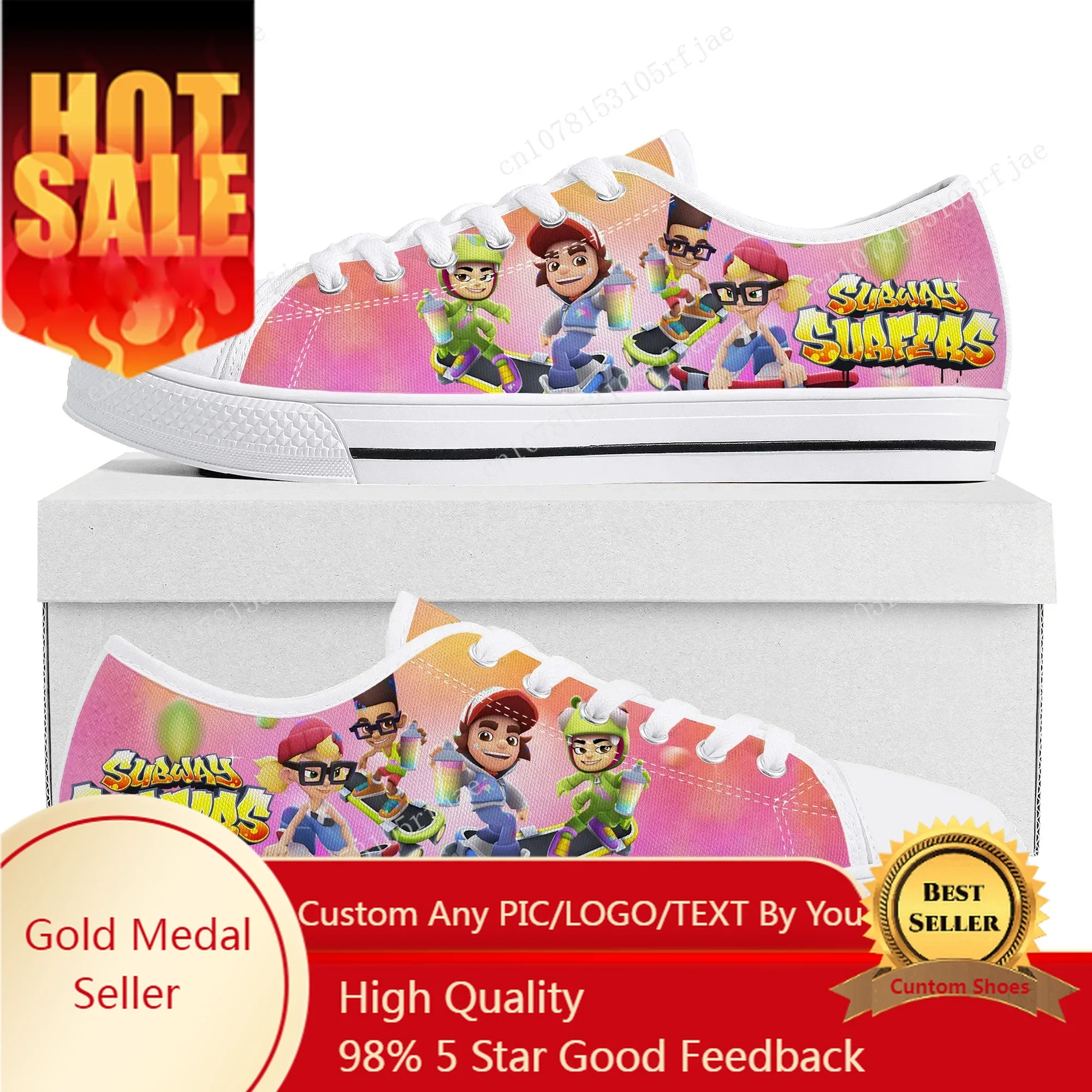 

Anime Cartoon Game Subway Surfers Low Top Sneakers Womens Mens Teenager Canvas Sneaker Couple Custom Built Shoes