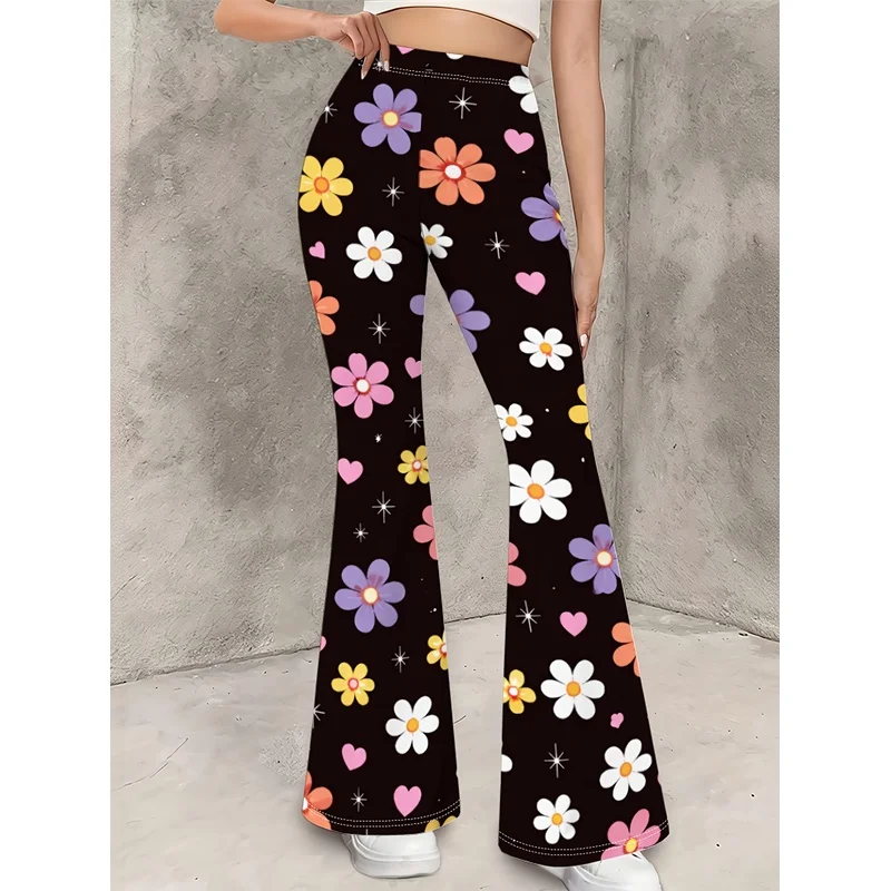 Girls All Over Print Flare Pants Stretchy Bell Bottom Leggings Elastic Waist Pants for Tween Teens Back to School Outfit