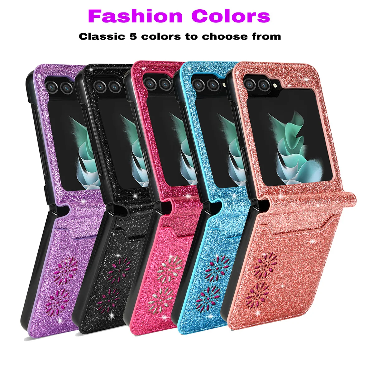 Suitable for Samsung Z Flip7 phone case with up-and-down folding screen FLIP4 glittering starry night laser engraving card slot