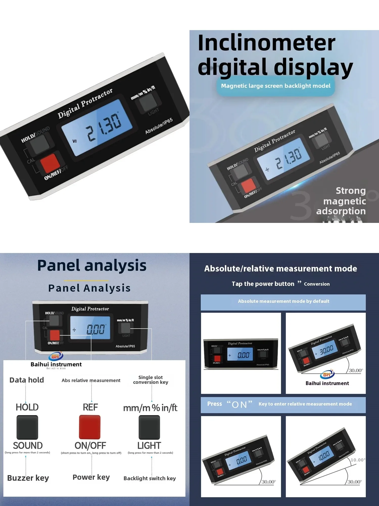 Brand IP65 Waterproof Magnetics Digital Display Inclinometer 360 Degree Angle Ruler Digital Level Measuring Instrument