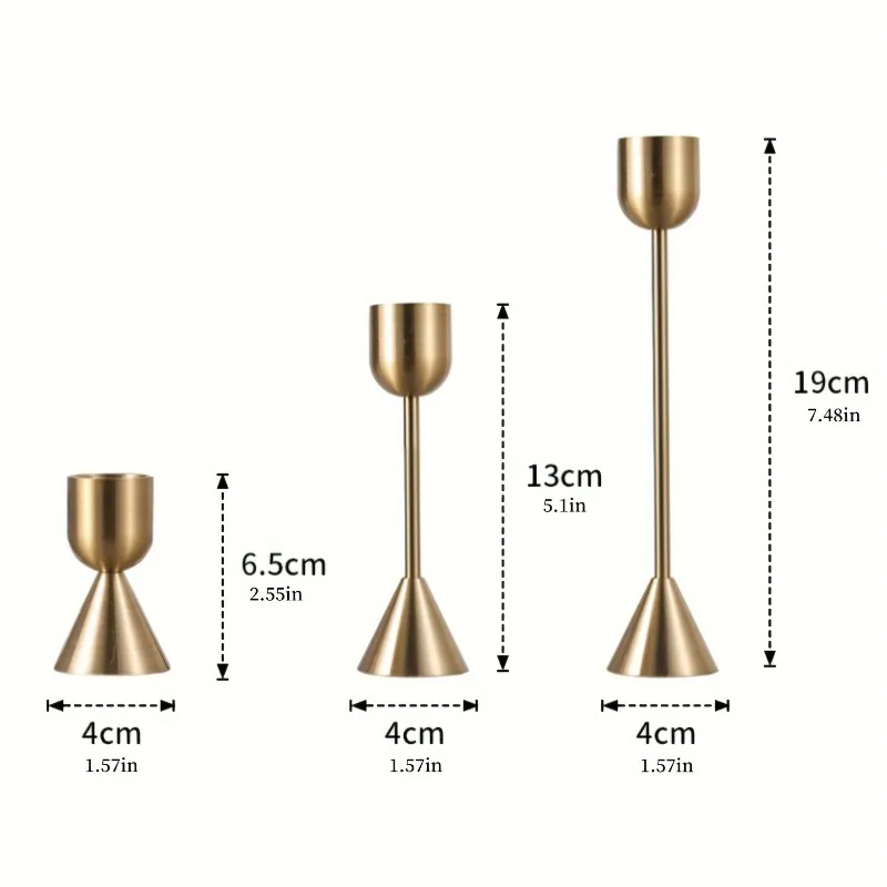 1set Copper-Plated Color Candle Holders with U-Shaped Top and Cone-Shaped Base, Elegant Home Decor, Household Gadgets