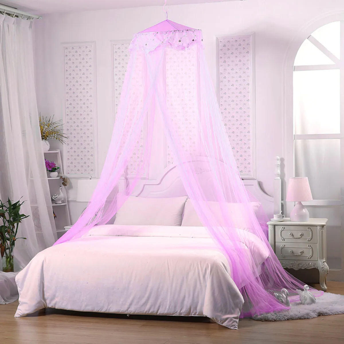 Mosquito Net Breathable Hanging Top Hook Lace Bed Canopy Encrypted Mesh Round Dome for Bedroom Outdoor Camping