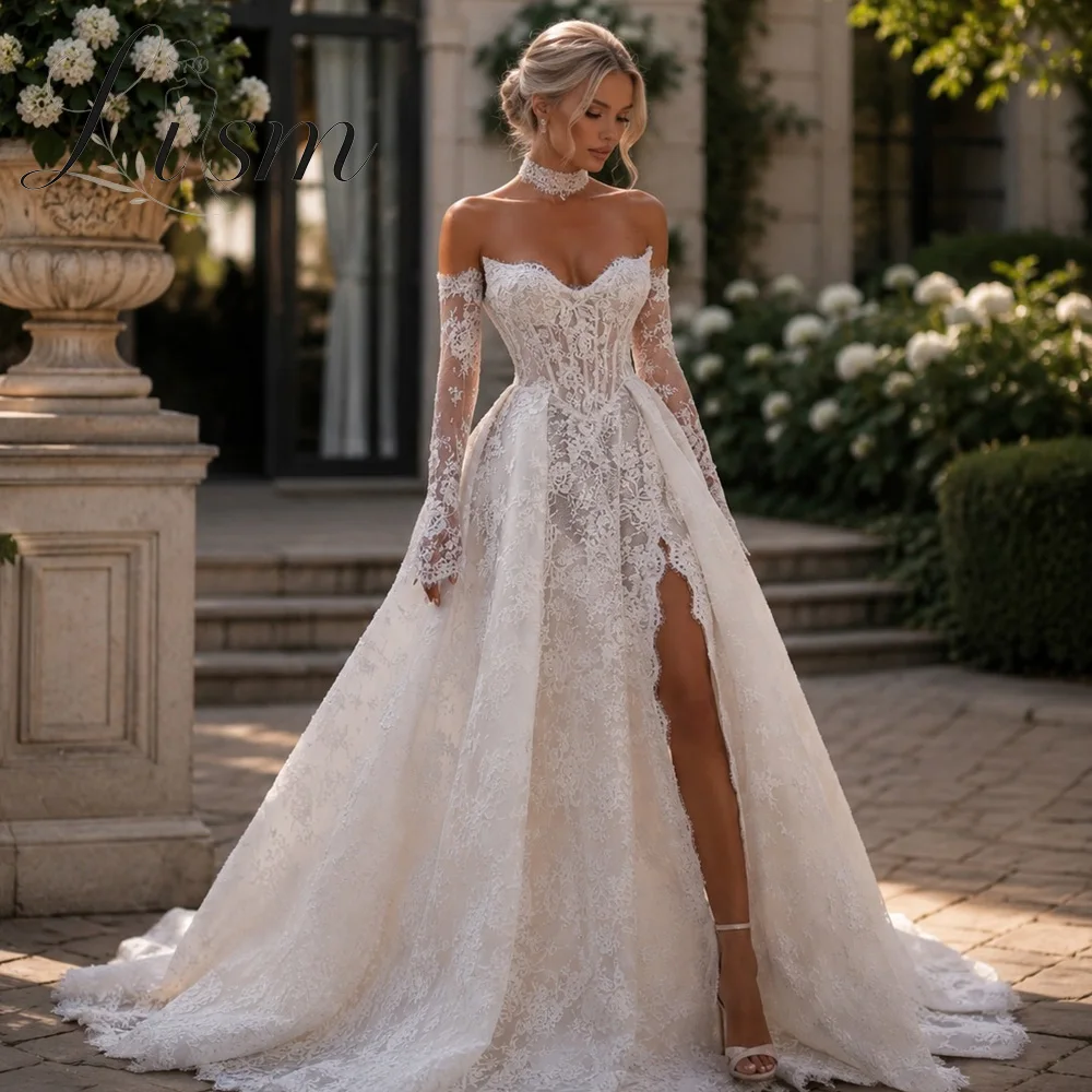 Lism Charming Sweetheart Wedding Dresses Slit Pleat Corset Lace Up Lace Appliques Bridal Gown Vestido De Noiva 2026 Customized