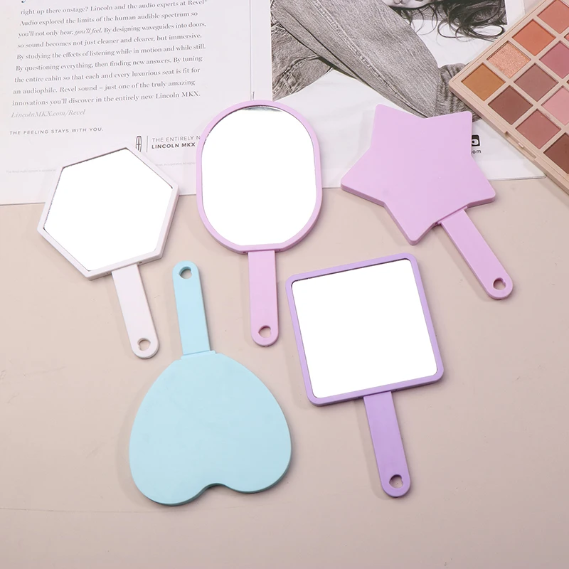 Macaron Color Makeup Mirror On Handle Mini Vanity Mirrors Hair Comb Integrated High Definition Portable Women Girl Cosmetic Tool