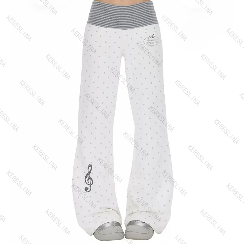 Korean sweet cute kawaii casual striped polka dot printed casual pants high street trendy and fashionable versatile casual pants