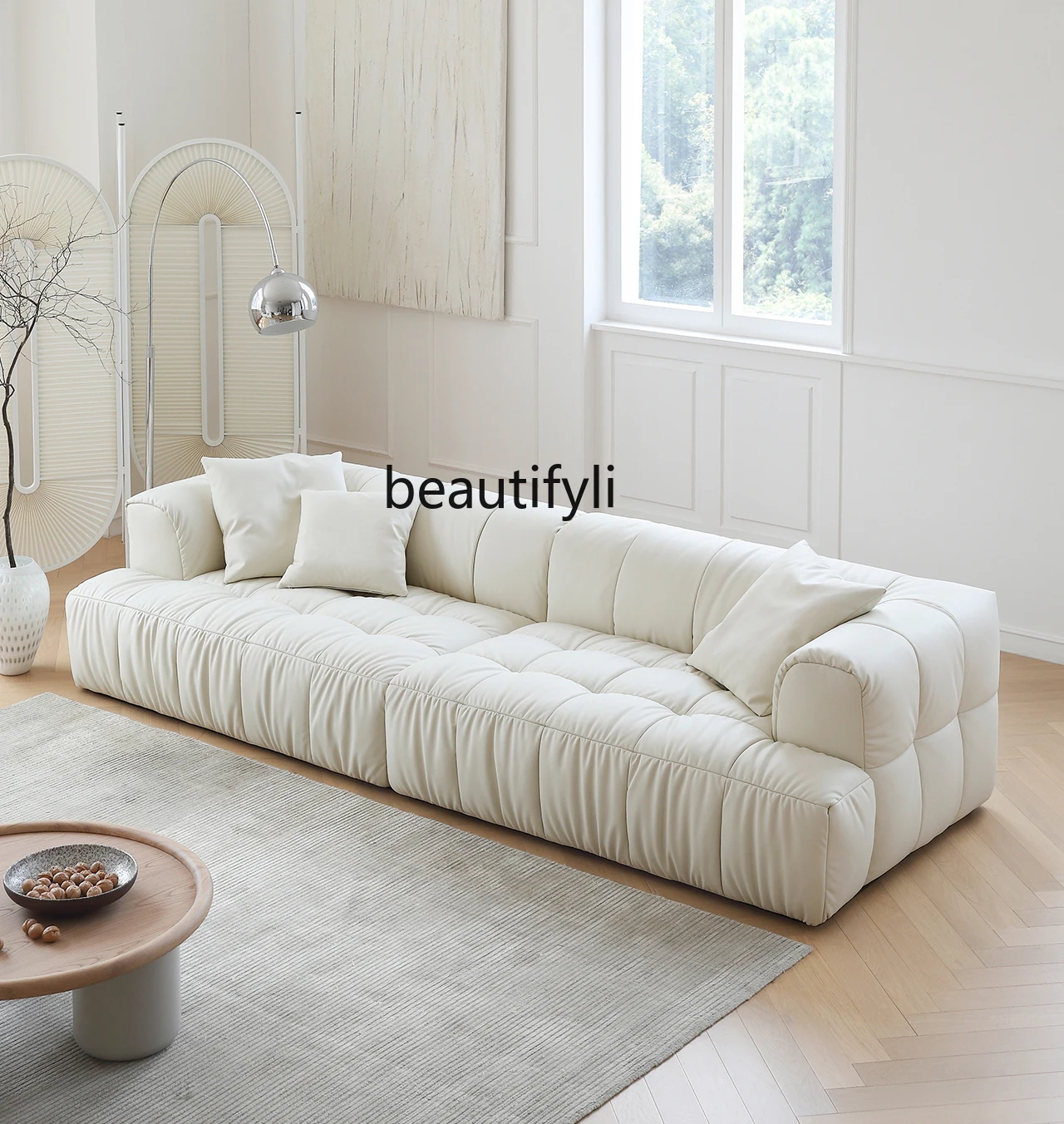 Light French Retro Cream Style Living Room Silicone Leather Sofa Modern Minimalist Designer Small Apartment