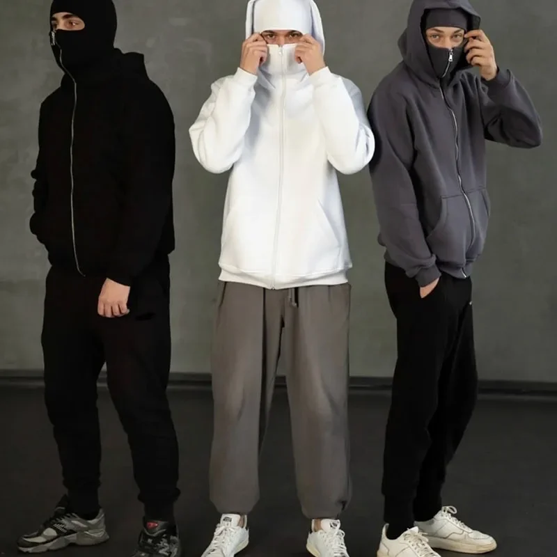 Trendy Couple Hoodie Fleece Lined Zip Up Double Hood Street Fashion Unisex Casual Winter Outerwear